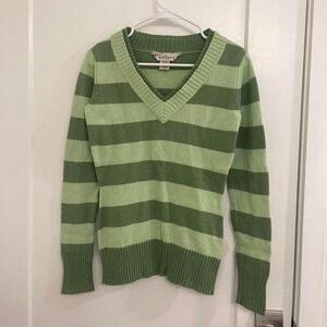 Vintage‎ Y2K Burton Wool Blend Green Striped Grunge V Neck Sweater Bella Swan